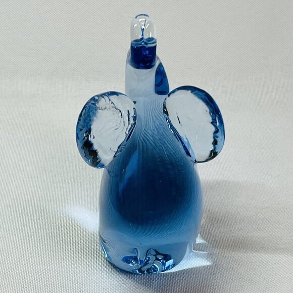 Blue Art Glass Elephant Vintage Hand Blown Raised Trunk Good Luck Figurine - Picture 4 of 8
